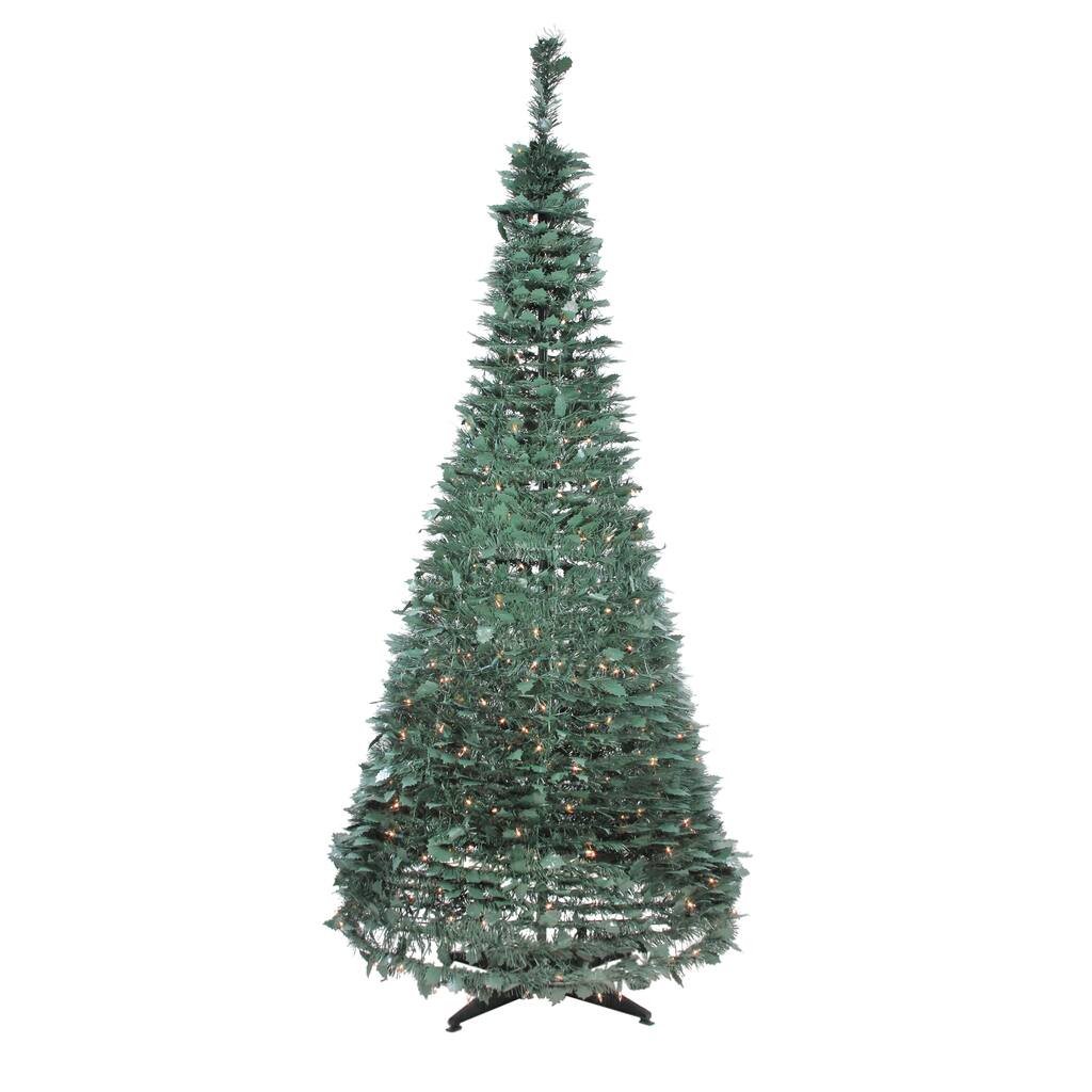 6ft Pre Lit Slim Green Holly Leaf Pop Up Artificial Christmas Tree With Clear Lights Michaels Slim 6ft Pre Lit Christmas Tree